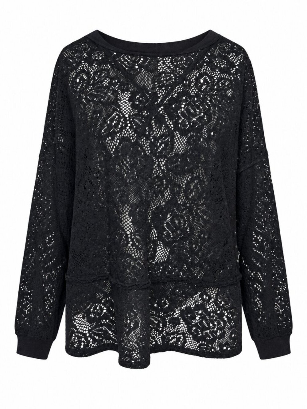 Free People Black Open Knit Pointelle Lace Top S